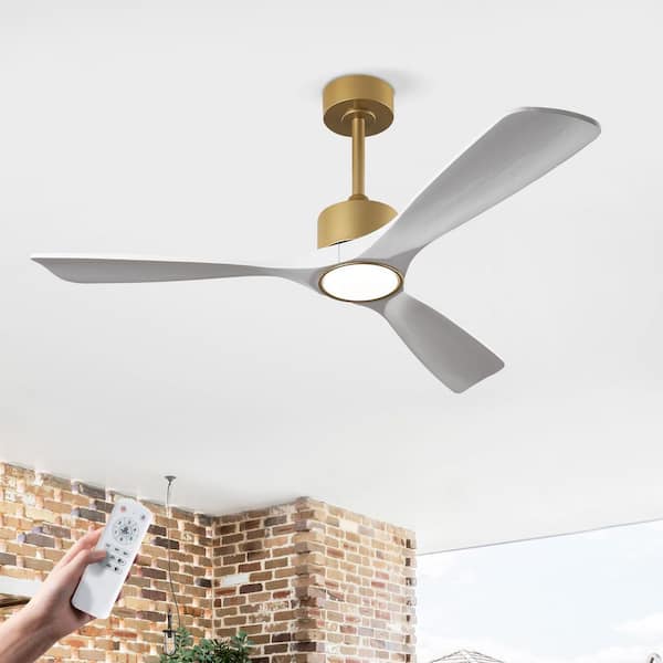 52 in. Gold 3 Solid Wood Blades Downrod Standard Ceiling Fan With LED Light and Remote Included for Living Room
