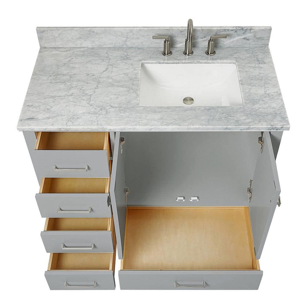 Cambridge 43" Gray Freestanding Vanity with White Marble Top