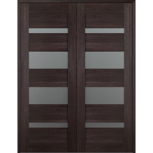 Belldinni Vona 07-01 48 in. x 80 in. Both Active 4-Lite Frosted Glass Veralinga Oak Wood Composite Double Prehung French Door