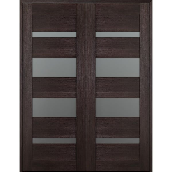 Belldinni Vona 07-01 64 in. x 80 in. Both Active 4-Lite Frosted Glass Veralinga Oak Wood Composite Double Prehung French Door