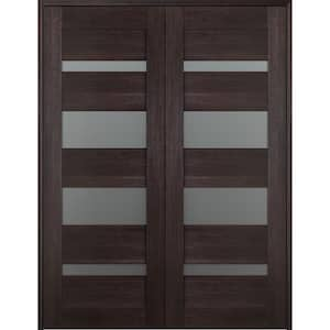 Vona 07-01 56 in. x 80 in. Both Active 4-Lite Frosted Glass Veralinga Oak Wood Composite Double Prehung French Door