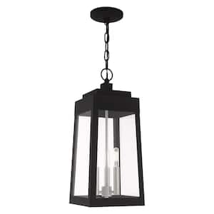 Vaughn 19.75 in. 3-Light Black Dimmble Outdoor Pendant Light with Clear Glass and No Bulbs Included
