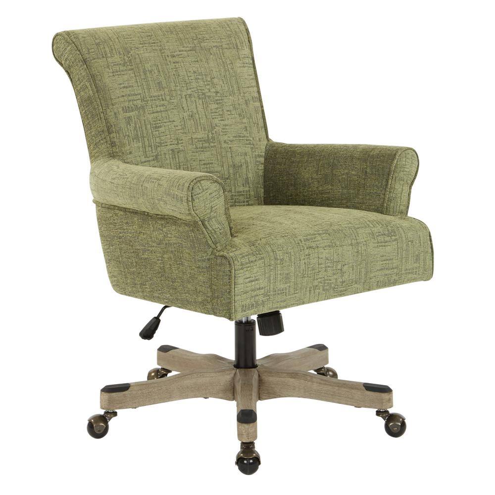 Olive Green High Back Swivel Office Armchair with Wood Base