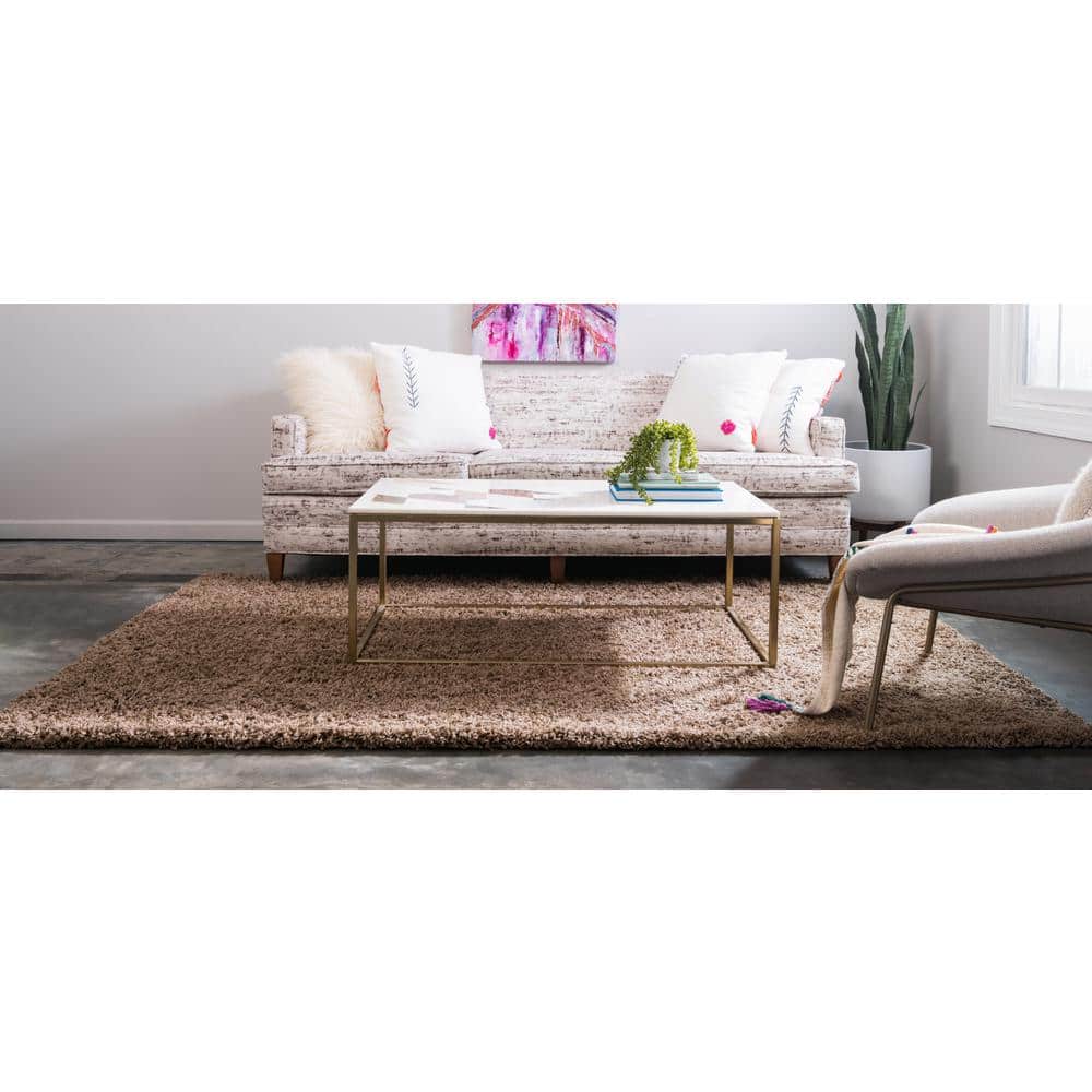 Easy Care Reversible Solid Shag Brown Synthetic Rug 4' x 6'