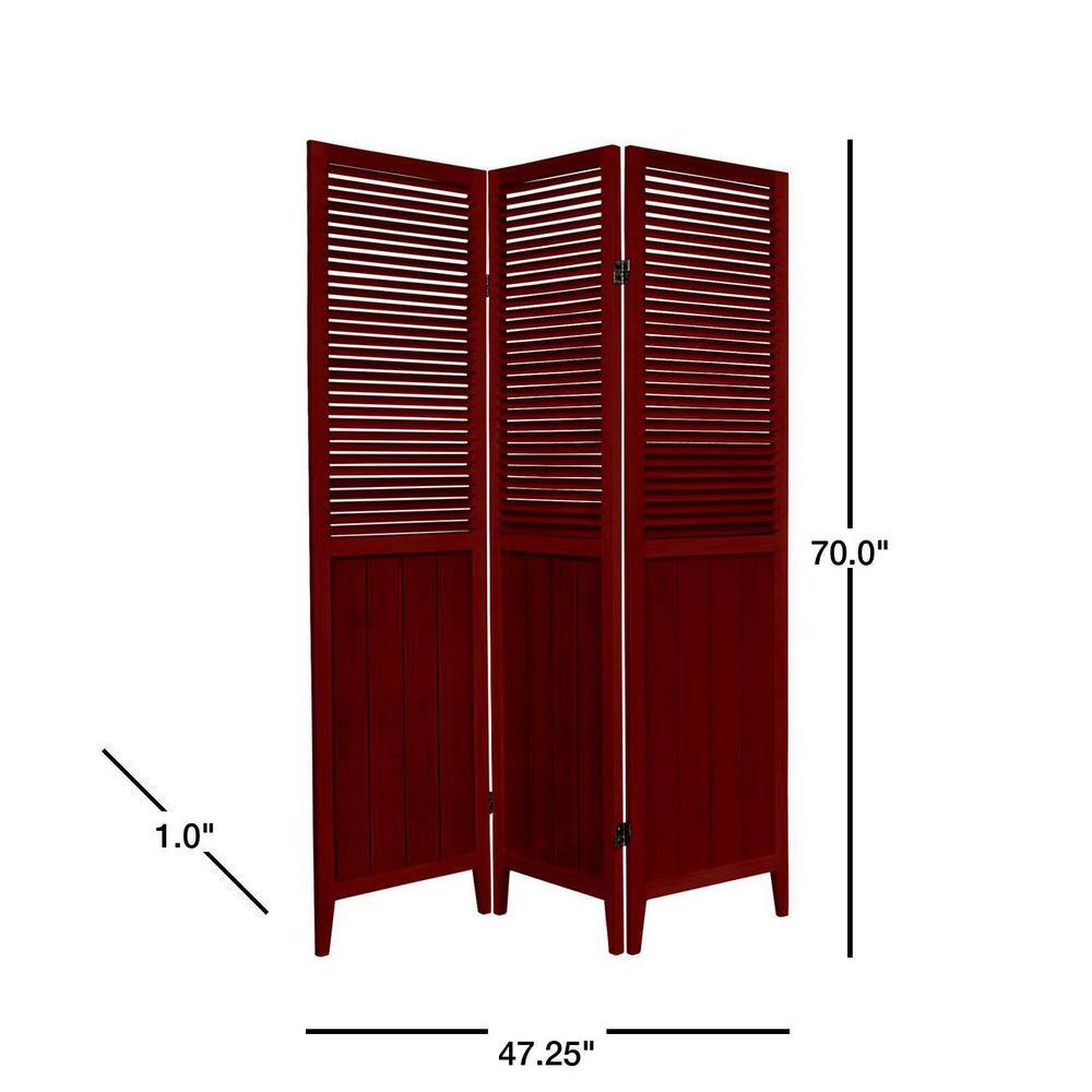 Rosewood 64" Tall Solid Wood 3-Panel Folding Room Divider