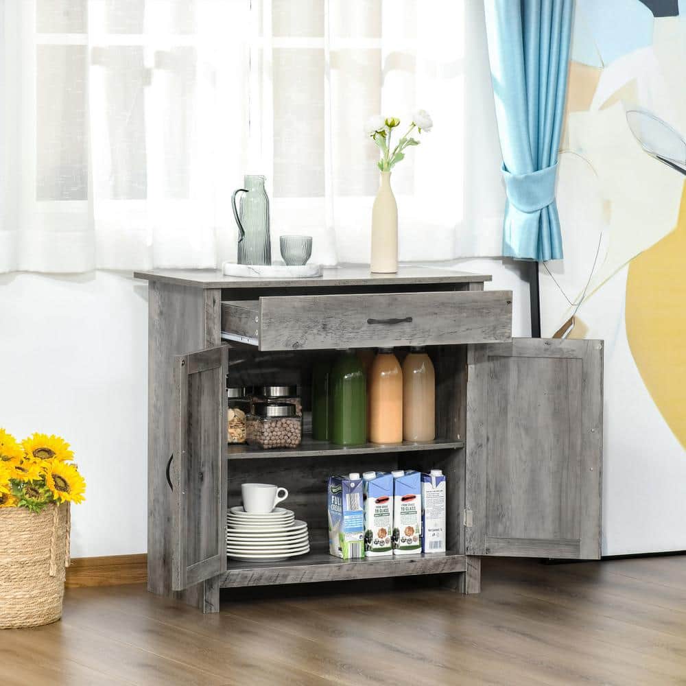 Gray Wash Rustic Farmhouse Barn Door Style Sideboard Cabinet