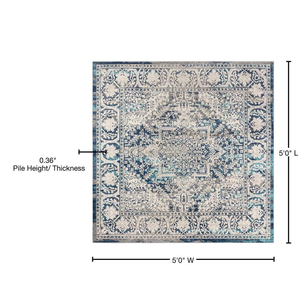 Navy and Light Grey Persian-Style Square Area Rug