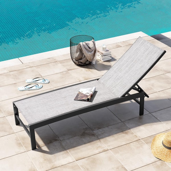 1-Piece Metal Adjustable Outdoor Chaise Lounge in Earth