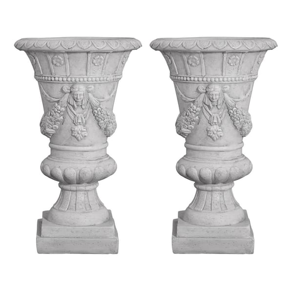 Albert Outdoor 14.5 in. W x 23.75 in. H Light Grey Lightweight Concrete Patio Garden Urn Planter, Set of 2