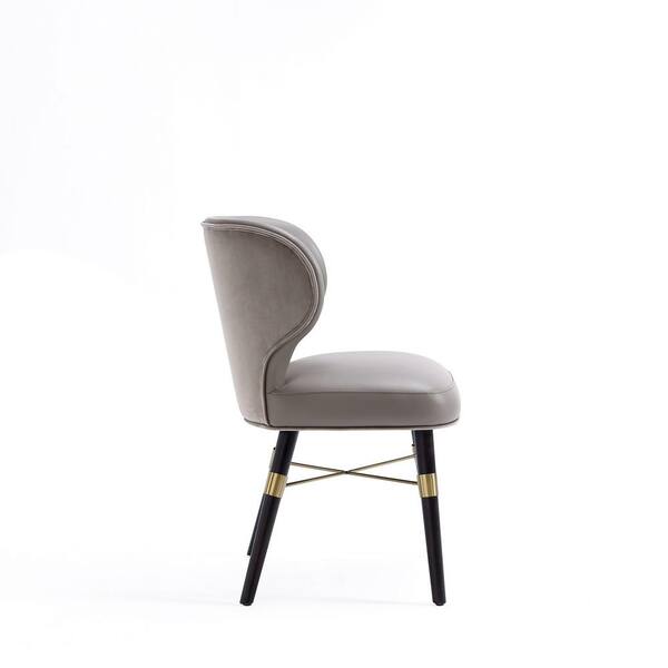 Manhattan Comfort Modern Strine Dining Chair Upholstered in Velvet and Leatherette with Solid Wood Legs in Dark Taupe - Set of 2 Manhattan Comfort Modern Strine Dining Chair Upholstered in Velvet and Leatherette with Solid Wood Legs in Dark Taupe - Set of 2
