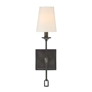 Lorainne 4.75 in. W x 17.5 in. H 1-Light in Oxidized Black Wall Sconce with White Fabric Shade