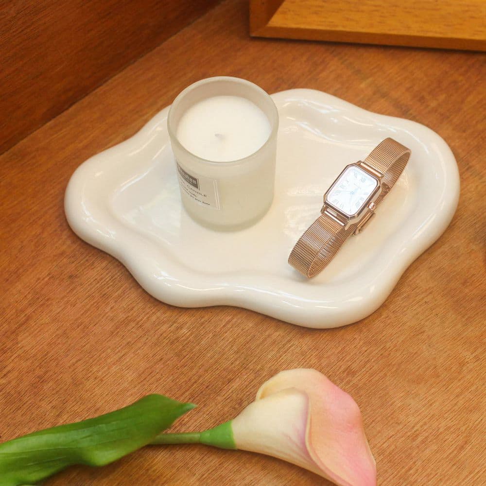 White Medium Cloud Ceramic Decorative Jewelry Tray, Cute Jewelry Plate Bowl