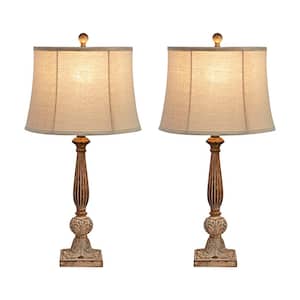 Salem 27 .5" Brown Table Lamp Set With Teal Shade (Set of 2)