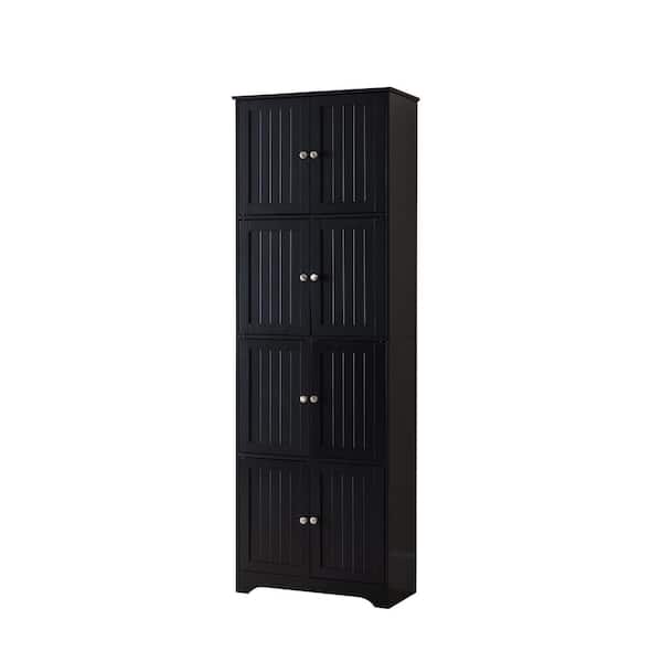 Signature Home SignatureHome Lyons Black Finish 68 in. H 8 - Door Storage Cabinet with 4 shelves and 8 Doors. Dimension (23Lx12Wx68H)