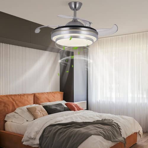 42 in. Silver Integrated LED Modern Indoor Retractable Ceiling Fan with LED Light Kit and Remote Control Lighting