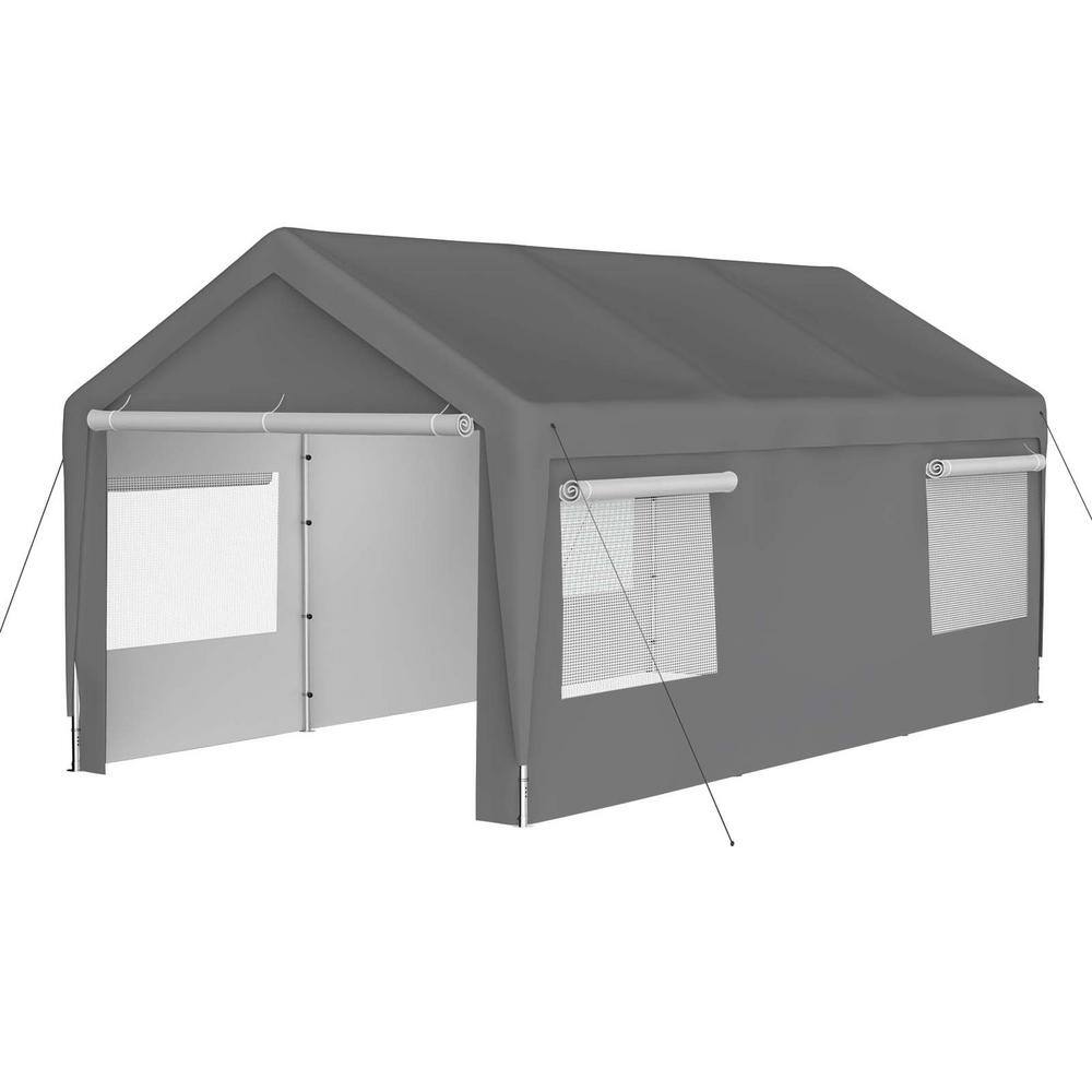 10 ft. x 20 ft. Grey All-Season Carport Canopy with Removable Sidewalls for