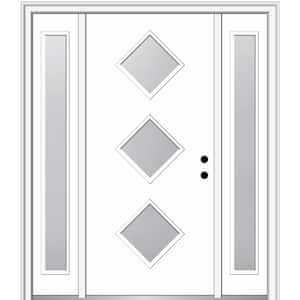 Aveline 60 in. x 80 in. Left-Hand Inswing 3-Lite Frosted Glass Primed Fiberglass Prehung Front Door on 4-9/16 in. Frame