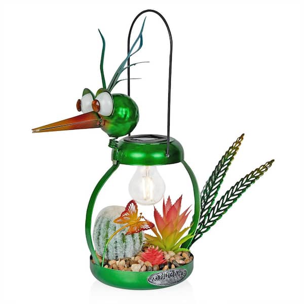 Alpine Corporation Solar Metal Heron with Garden Enclosed LED Decor