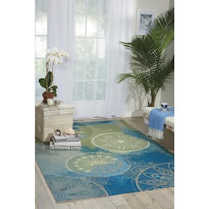 Home and Garden Blue 4 ft. x 6 ft. Medallion Contemporary Indoor/Outdoor Patio Area Rug