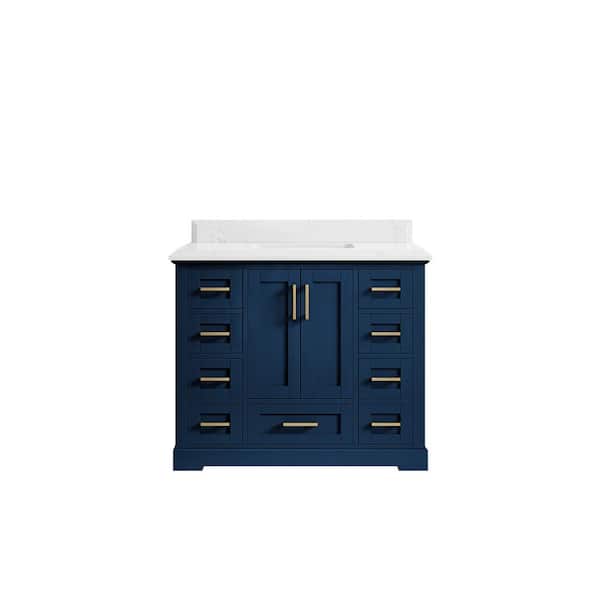 Willow Collections Boston 42 in. W x 22 in. D x 36 in. H Bath Vanity in Navy Blue with 1.5" Empira Quartz Top