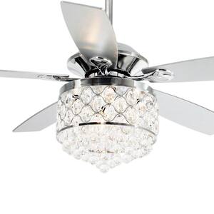 Modern 52 in. Indoor Chrome Downrod Mount Crystal Chandelier Ceiling Fan with Light and Remote Control