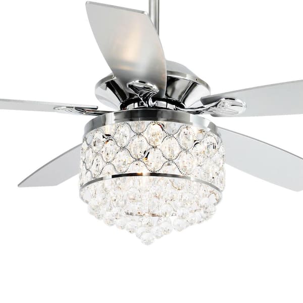 Parrot Uncle Modern 52 In Indoor Chrome Downrod Mount Crystal Chandelier Ceiling Fan With Light And Remote Control Md F6218a110v The Home Depot - Crystal Chandelier Ceiling Fan Home Depot