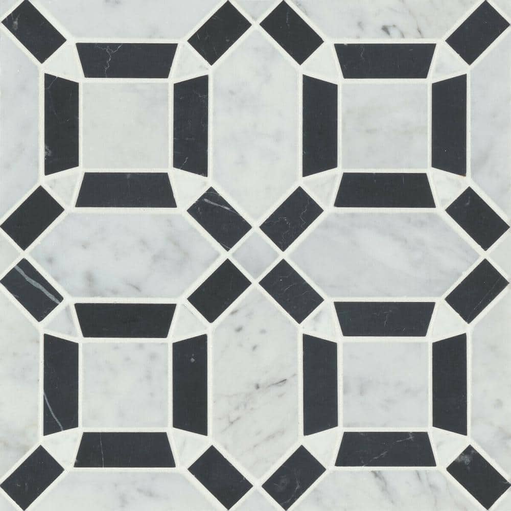 Sample-Matisse 4 in. x 5 in. Honed White Carrara/Nero Marquina Marble Mosaic Subway Tile price history on PriceWatchPro