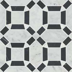 Matisse Square 11 in. x 11 in. Honed White Carrara/Nero Marquina Marble Mosaic Tile (4.39 sq. ft./Carton)