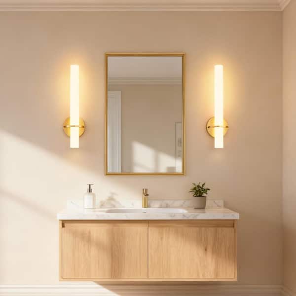 2-Pack 18.11 in. 1-Light  Gold LED Indoor Wall Sconce, Acrylic Milky White Linear Shade, 10W Integrated LED Wall Light