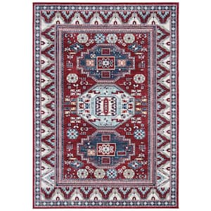 Kazak Red/Blue 4 ft. x 6 ft. Border Persian Oriental Area Rug