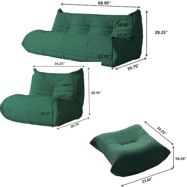 Magic Home 3-Piece Lazy Floor Sofa Thick Couch Bedroom Living Room Teddy  Velvet Bean Bag in Green (1-Seat + 3-Seat + Ottoman) CS-LP000012EAA - The  Home Depot