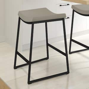 David 30.25 in. Greige Faux Leather/Black Metal Bar Stool