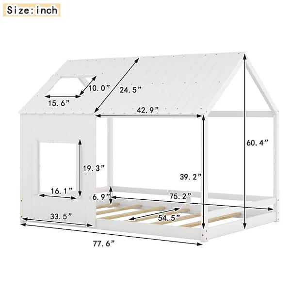 URTR White+Natural Full Size House Bed Frame, Full Floor Bed Montessori Bed  Frame with Roof and Window for Kids, Girls, Boys T-02095-F-L - The Home  Depot