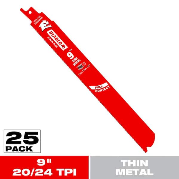 9 in. 20/24 TPI Bi-Metal Reciprocating Saw Blades for Thin Metal (25-Pack)