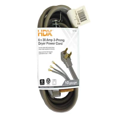 6 ft. 30 Amp 3-Prong Dryer Power Cord
