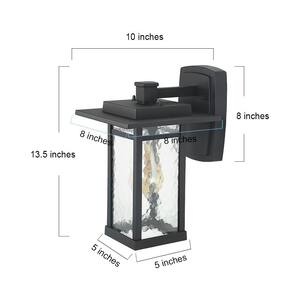 Craftsman 13.5 in. H 1-Light Textured Black Outdoor Wall Lantern Sconce with Water Glass Shade Exterior Light Fixture