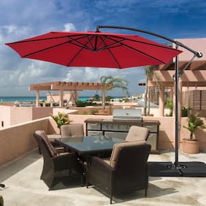 10 ft. Patio Offset Umbrellas 50 Plus UV Protection Cantilever Outside Umbrellas, Red