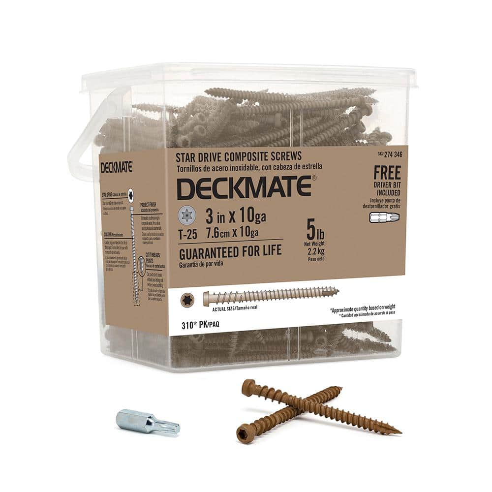 DECKMATE #10 x 2-1/2 in. Brown Star Pan-Head Composite Deck Screws 5  lbs.-Box (375-Piece) 115705 - The Home Depot