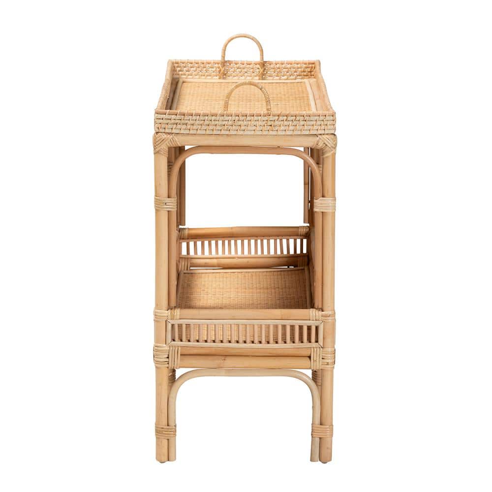 Lombok Natural Brown Rattan Bohemian Hallway Console Table with Storage