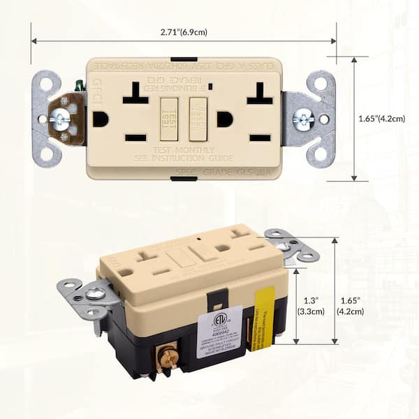 20-Amp 125-Volt GFCI Outlet, Self-Test GFI Receptacle, Duplex Outlet, Wall Plate Included, Ivory (10-Pack)