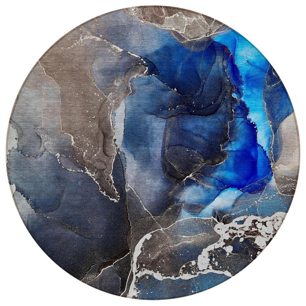 Blue 8 ft. Round Abstract Indoor / Outdoor Area Rug price history on PriceWatchPro