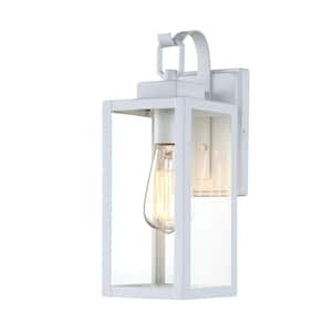 13.75 in. 1-Light Small White Lantern Outdoor Wall Light Fixture with Clear Glass