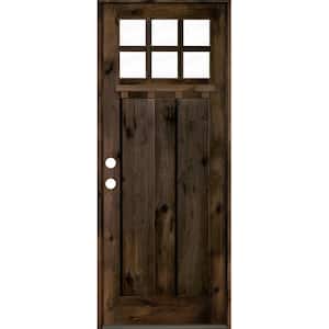 36 in. x 96 in. Craftsman Alder Right Hand 6-Lite Clear Glass Black Stain Wood Prehung Front Door with Dentil Shelf