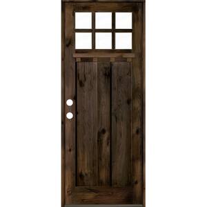 32 in. x 96 in. Craftsman Knotty Alder Right-Hand/Inswing 6-Lite Clear Glass Black Stain Wood Prehung Front Door with DS