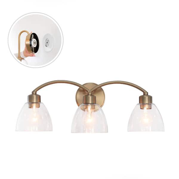 LumLight Ponce 24 in. Plug and Play 3-Light Lacquered Brass Vanity Light with SkyPlug
