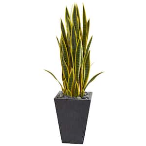 Flybold Fake Snake Plant Faux Snake Plant Artificial Snake Plant 38 Large Faux Sansevieria Plant Artificial with 28 Tall Leaves Thick D