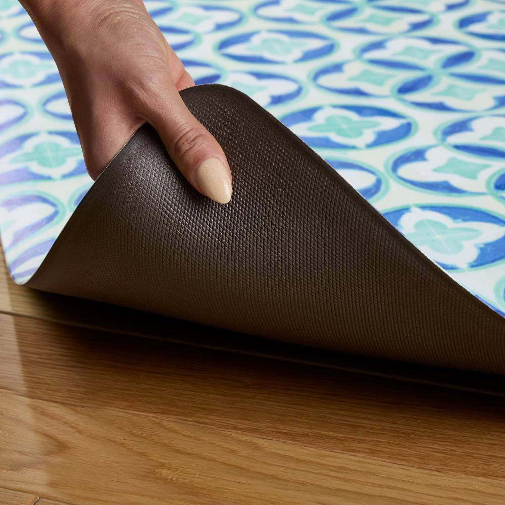 Fiesta Blue and Aqua PVC Anti-Fatigue Kitchen Runner Mat