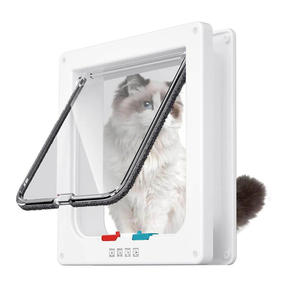 FAWEY TRED INC 6.1 in. W x 6.3 in. H Interior Pet Door for Medium Cat with 4 Modes Locking, White