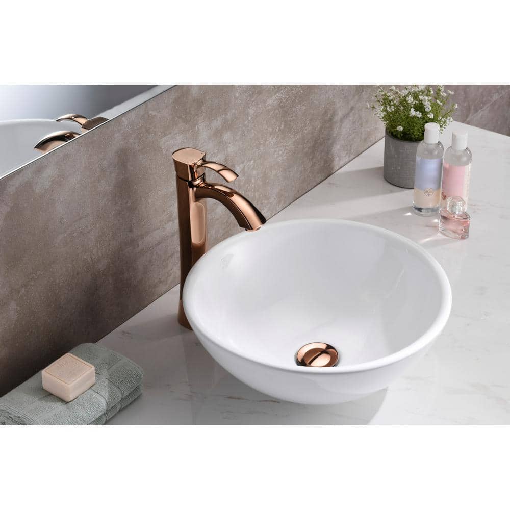 White Ceramic Circular Bathroom Vessel Sink, 16.3 inches