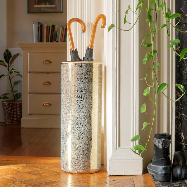 24 in. Gold Crackle Umbrella Stand